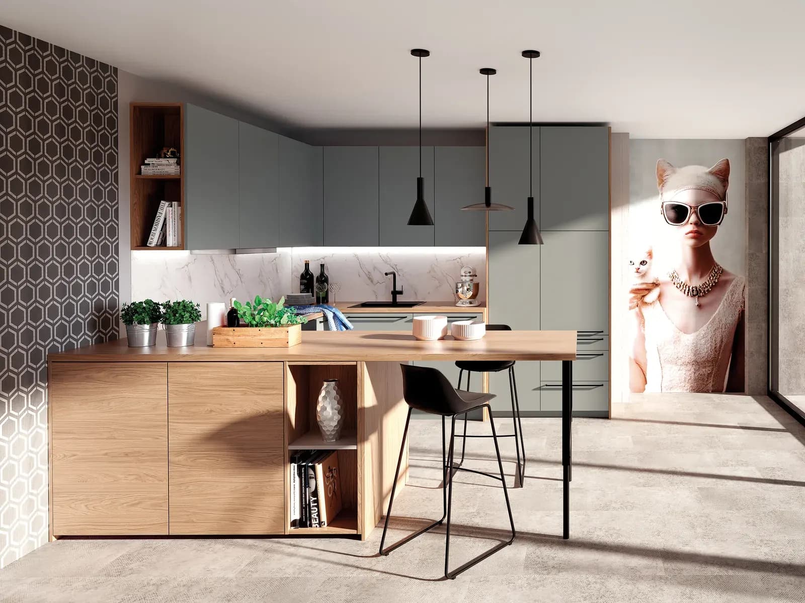 DAN Amica Landhausküche Eiche-Fjord-Grün — Showroom-Beispiel Wien-Kagran