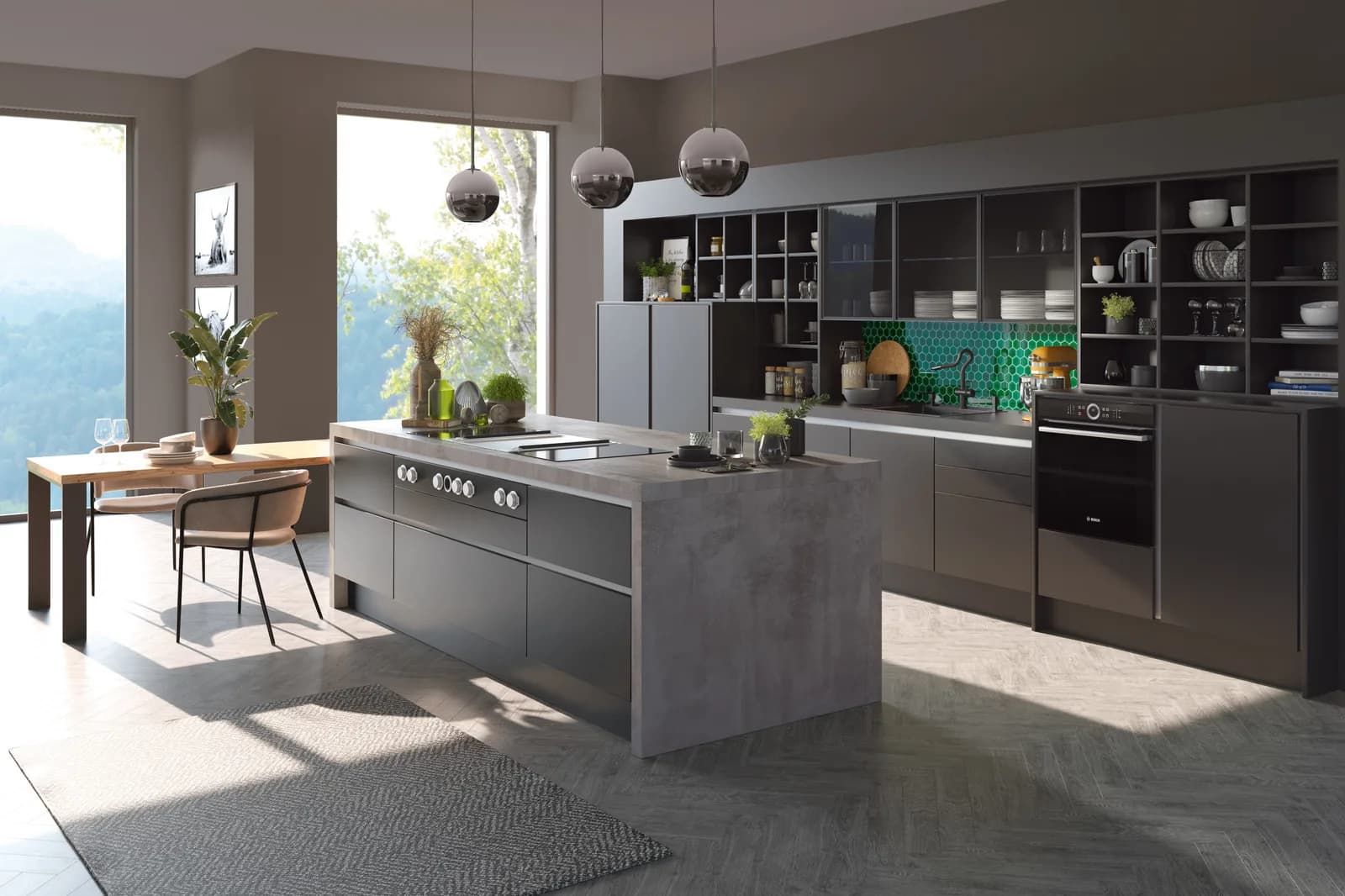 DAN Silbermond Kombination 23 — moderne Küche, Showroom-Beispiel 1220 Wien